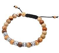 KUZZOI, Armband Herren Kugel Achat Jasper Look 925er Silber in mittelbraun, für Herren Gr. 19 cm