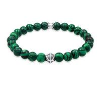 Kuzzoi Buddha Herren Armband mit grünen Achat Edelstein Perlen und 925 Sterling Silber Anhänger, Länge 23 cm elastisch, Yogaarmband, Energiearmband 0201820719 (23)
