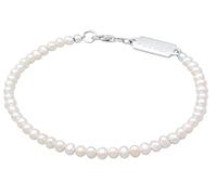 Kuzzoi Buddha Herren Armband mit Süßwasserperlen (3 mm) oval geformt, Perlenarmband für den Mann in 925 Sterling Silber, Unisex Armschmuck mit Perlen, Länge 23 cm