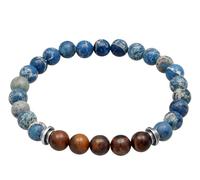 Kuzzoi Buddha Herren Armband Naturstein Perlen Achat Tigerauge 8 mm Beads 925 Sterling Silber Echtes Steinarmband für den Mann Länge 21 cm