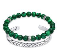 Kuzzoi Buddha Herren Armband Set bestehend aus einem elastischen Edelstein Armband mit Silber Beads und einem offenen Armreif aus 925 Sterling Silber oxidiert, Länge 19 cm