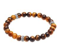 Kuzzoi Buddha Herren Armband - Tigerauge Naturstein 8 mm - Elastisches Edelsteinarmband - 925 Sterling Silber Beads oxidiert - Männer Schmuck -Länge 21cm