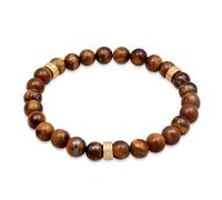 Kuzzoi Buddha Herren Edelstein Armband elastisches aus Tigerauge Perlen (8 mm) Naturstein mit Beads aus 925 Sterling Silber oxidiert Länge 23 cm