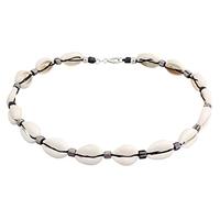 Kuzzoi Buddha Herren Kauri Muschel Halskette, Surfer Kette aus Kauri Muscheln (10-12 mm), Herrenkette mit indonesischen Glasperlen und 925er Silber Beads, Beach Accessoire Länge ca. 42 cm