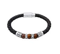 Kuzzoi Buddha Herren Lederarmband 6 mm Herrenarmband in schwarz 925 Silber
