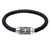 Kuzzoi „Buddha“ Herren Lederarmband in schwarz geflochten, Armband für den Mann mit Magnet-Verschluss aus 925 Sterling Silber, 29 mm breit, Länge 19-23cm, 0201561119_23