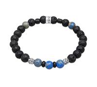 Kuzzoi Buddha Herren Naturstein Armband elastisch aus Lava Perlen (8 mm) mit oxidierten 925 Sterling Silber Elementen und Glas Beads Männer Perlenarmband, Länge 19 cm