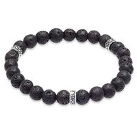 Kuzzoi Buddha Herren Naturstein Armband, Elastisches Steinarmband aus Lava Perlen (8 mm) mit Silber Beads aus 925 Sterling Silber Oxidiert für Männer, Länge 19 cm