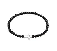 Kuzzoi Buddha Herren Naturstein Edelstein Armband elastisch (4 mm) | mit Kreuz Anhänger Herrenarmband 925 Silber