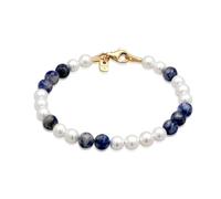 KUZZOI Armband Kuzzoi Armband Achat Perlen Blau Muschelkern Perlen 925 Sterling Silber Vergoldet Fest für Herren - 19 cm