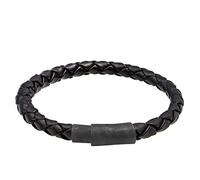 Kuzzoi Buddha Lederarmband für Herren, handgefertigtes Männer Leder Armband aus 925 Sterling Silber oxidiert, Herren-Armband Leder schwarz geflochten (6 mm), Magnet Verschuss, Länge 23 cm