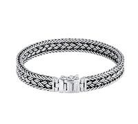 Kuzzoi Buddha Silber-Armband Herren 925 Sterling Silber 10 mm 38 gr schwer | handgefertigtes Königskette-Armband massiv Luxus Herren-Armband Zopfkette mit Logo-Gravur Länge 17 21 23 cm