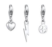 Kuzzoi Charm Anhänger Peace Frieden Symbol Blitz Herz aus 925 Sterling Silber Charms Bettelarmband Anhänger Set mit Karabiner Kompatibel für Armbänder und Halsketten