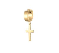 Kuzzoi Herren-Ohrring Creole Kreuz, Single Scharnier Creole (13mm) rund, Goldener Ohrring für Männer mit Kreuz, 1 Stück Creolen Ohrhänger 925 Sterling Silber vergoldet, Hoop Ohrring für Männer