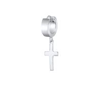 Kuzzoi Herren-Ohrring Creole Kreuz, Single Scharnier Creole (13mm) rund, Ohrring für Männer mit Kreuz, 1 Stück Creolen Ohrhänger aus 925 Sterling Silber, hochwertiger Hoop Ohrring für Männer