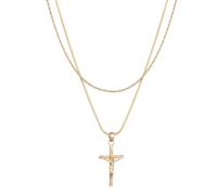Kuzzoi Halskette Layer Kreuz Kordelkette 925 Silber, gold Gold