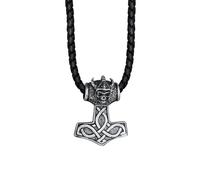 Kuzzoi Männer Lederhalskette mit Thors-Hammer Anhänger aus massiven 925 Sterling Silber, Kette aus geflochtenem Rinderleder in schwarz, Dicke 5,5mm, Exklusive Herren Ketten mit Anhänger ZOI-003-50