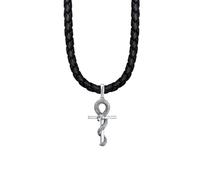 Kuzzoi exklusive Herren Lederhalskette mit Kreuz Schlange Anhänger aus massiven 925 Sterling Silber, Kette aus geflochtenem Rinderleder in schwarz, Länge 50cm - 55cm, Breite 5,5mm, 0111642718 (55)