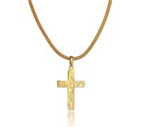 Kuzzoi Herren Silber-Halskette mit Kreuz-Anhänger gehämmert, Herrenkette 925er Sterling Silber vergoldet, Goldene Kette mit Anhänger, Länge 50 cm