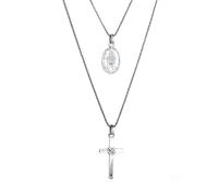 Kuzzoi Halsketten - Halskette Layer Marienbild Kreuz 925 Sterling Silb - Gr. unisize - in Silber - für Damen