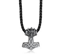 Kuzzoi Männer Lederhalskette mit Thors-Hammer Anhänger aus massiven 925 Sterling Silber, Kette aus geflochtenem Rinderleder in schwarz, Dicke 5,5mm, Exklusive Herren Ketten mit Anhänger ZOI-003-50