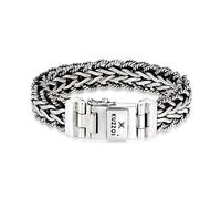 Kuzzoi handgefertigtes Silber Panzer-Armband aus massiven 925 Silber 15 mm | oxidiert mit Kastenverschluss und Logo Gravur breit 95g