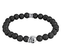 Kuzzoi Herren Armband mit Lava Stein Perlen 925 Silber Totenkopf Bead | Chakra Yogaarmband Energiearmband Länge 19-23 cm elastisch