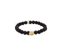 Kuzzoi Herren Armband mit Lavastein Perlen Totenkopf Bead aus 925 Silber | Steinarmband Energiearmband Länge 19 -23 cm