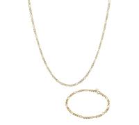 Kuzzoi Herren Armband und Halskette in 925 Sterling Silber vergoldet für den Mann Schmuck Set aus Figarokette (50 cm) massives Herrenarmband Länge 21 cm