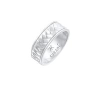Kuzzoi Herrenring poliert, Bandring massiv (7 mm) in 925 Sterling Silber, Vintage Herren Schmuck Accessoire mit Fischgräten Struktur, Markanter Ring für Männer, Ringgröße 54, 0611681921_54