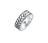 Kuzzoi Herrenring oxidiert, Bandring massiv (7 mm) in 925 Sterling Silber, Vintage Herren Schmuck Accessoire mit Fischgräten Struktur, Markanter Ring für Männer in der Ringgröße 60-66, 0601512921 (56)