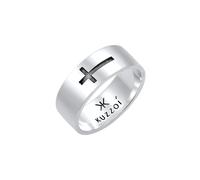 Kuzzoi Herrenring Bandring für Männer mit Kreuz Motiv aus 925 Sterling Silber, Breiter Silberring (8 mm) im kantigen Design, Breiter Ring für Herren mit Kreuz oxidiert, Ringgröße 62, 0610890620_62