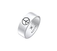Kuzzoi Herrenring 8 mm Bandring Männer mit Peace Zeichen 925 Silber