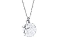 Kuzzoi Herren Silber Halskette mit Coin Anhänger Rund (15 mm) und Kreuz (10mm), Kreuzkette für den Mann in 925 Sterling Silber, Kette mit Plättchen strukturiert, Länge ca. 60cm