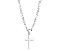Kuzzoi Herren Halskette glänzend poliert mit Kreuz Anhänger (21 mm) im modischen Design, Figarokette für Mann und Freund mit religiösem Kreuz aus 925 Sterling Silber, Länge 60 cm (Silber)