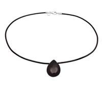 Kuzzoi Herren Halskette Lederkette mit Onyx Tropfen Anhänger (24 mm) Herrenkette aus Leder mit Verschluss aus 925 Sterling Silber für den Mann Länge 42 cm