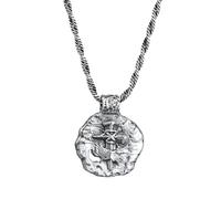 Kuzzoi Herren Halskette mit antiker Münze (14 mm) in 925 Sterling Silber handgefertigte maskuline Kette für den Mann mit Kreuz Symbol, Länge 55 cm