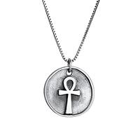 Kuzzoi Herren Halskette mit Kreuz Anhänger (18 mm) in 925 Sterling Silber oxidiert, Kette mit Ankh Kreuz Coin-Anhänger für den Mann, Herrenkette mit ikonischen Münzdesign, Länge 50 cm