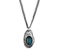 Kuzzoi Herren Halskette mit Labradorite Anhänger (20 mm), 925 Sterling Silber oxidiert, Kette im Vintage Look für den Mann, Coole Glieder-Kette, Länge 55 cm