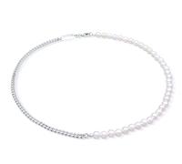 Kuzzoi Herren Halskette Perlenkette glänzend poliert mit Panzerkette im modischen Design, Perlenschmuck für den Mann oder Freund aus 925 Sterling Silber, Länge 45 cm (Silber)