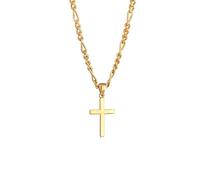 Kuzzoi Herren Halskette poliert mit Kreuz Anhänger (21 mm) im modischen Design, Figarokette für Mann und Freund mit religiösem Kreuz aus 925 Sterling Silber vergoldet, Länge 60 cm (Gold)