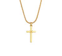 KUZZOI Herren Kreuz Flach Kordelkette 925 Silber goldfarben
