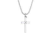 Kuzzoi Herren Halskette glänzend poliert mit Kreuz Anhänger (25 mm) im modischen Design, Kordelkette für Mann und Freund mit religiösem Kreuz aus 925 Sterling Silber, Länge 55 cm (Silber)