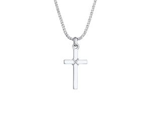 KUZZOI Herren Kreuz Flach Kordelkette 925 Silber silberfarben