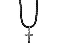 KUZZOI Herren Kreuz Oxidiert Leder in 925 Sterling Silber 55