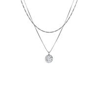 Kuzzoi Herren Silber-Halskette im Layer Look mit Coin Anhänger (15 mm), Halskette für den Mann in 925 Sterling Silber oxidiert, Layer Herrenkette mit strukturierten Plättchen Anhänger