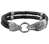 Kuzzoi Herren Leder Armband mit einem als Krokodil gearbeiteten 925 Sterling Silber Verschluss, Länge 23 cm, 232088-023