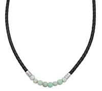 Kuzzoi Herren Leder Halskette mit hellgrünen Glas Perlen (10 mm) und Beads aus massiven 925 Sterling Silber Kette aus geflochtenem Rinderleder Länge 50cm