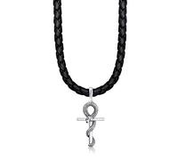 Kuzzoi Herren Lederhalskette mit Kreuz Schlange Anhänger aus 925 Sterling Silber