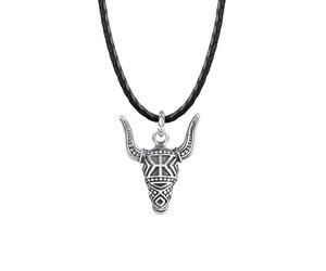 KUZZOI Herren Lederkette Stierkopf Oxidiert 925 Silber One Size